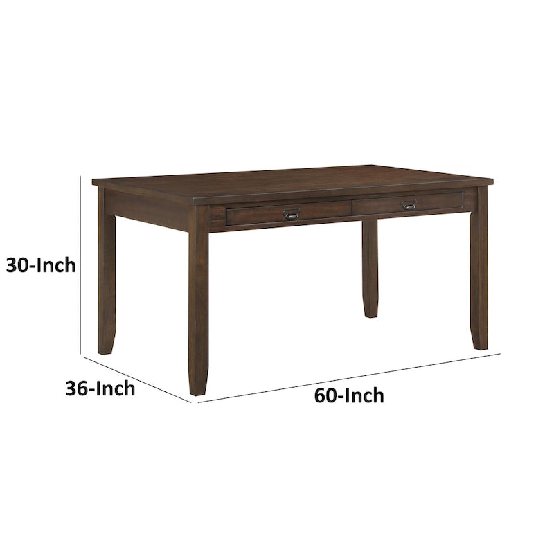 Table de salle à manger rectangulaire de 60 pouces avec 2 tiroirs, en bois couleur cerisier