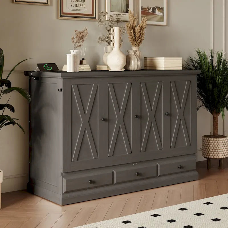 Lit escamotable Armoire-Coffre Cube en pin massif avec tiroir
