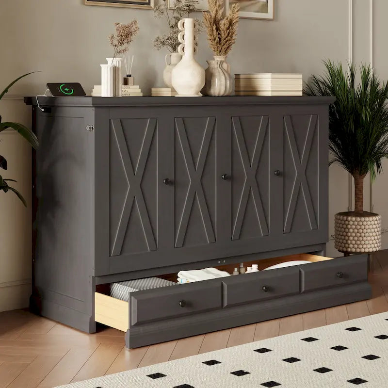Lit escamotable Armoire-Coffre Cube en pin massif avec tiroir