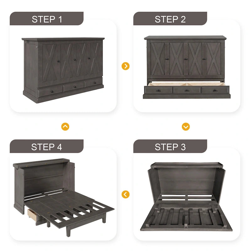 Lit escamotable Armoire-Coffre Cube en pin massif avec tiroir