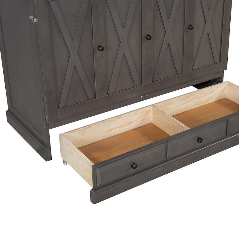 Lit escamotable Armoire-Coffre Cube en pin massif avec tiroir
