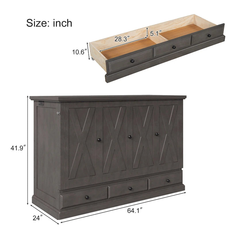 Lit escamotable Armoire-Coffre Cube en pin massif avec tiroir